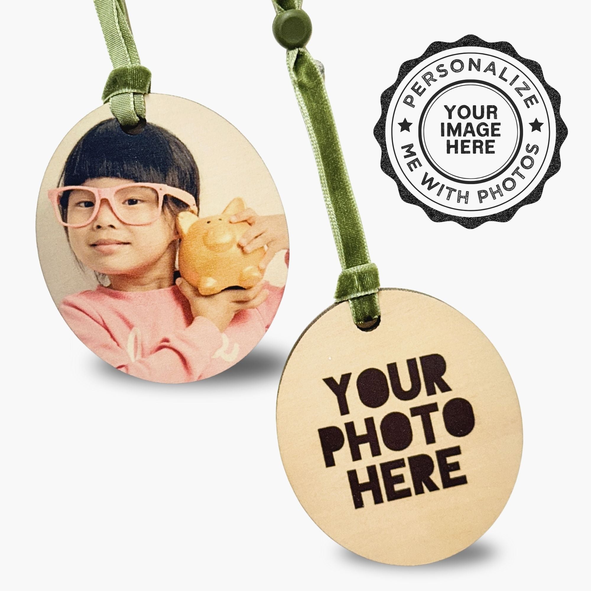 Personalized Photo on Oval Birch Wood Ornament