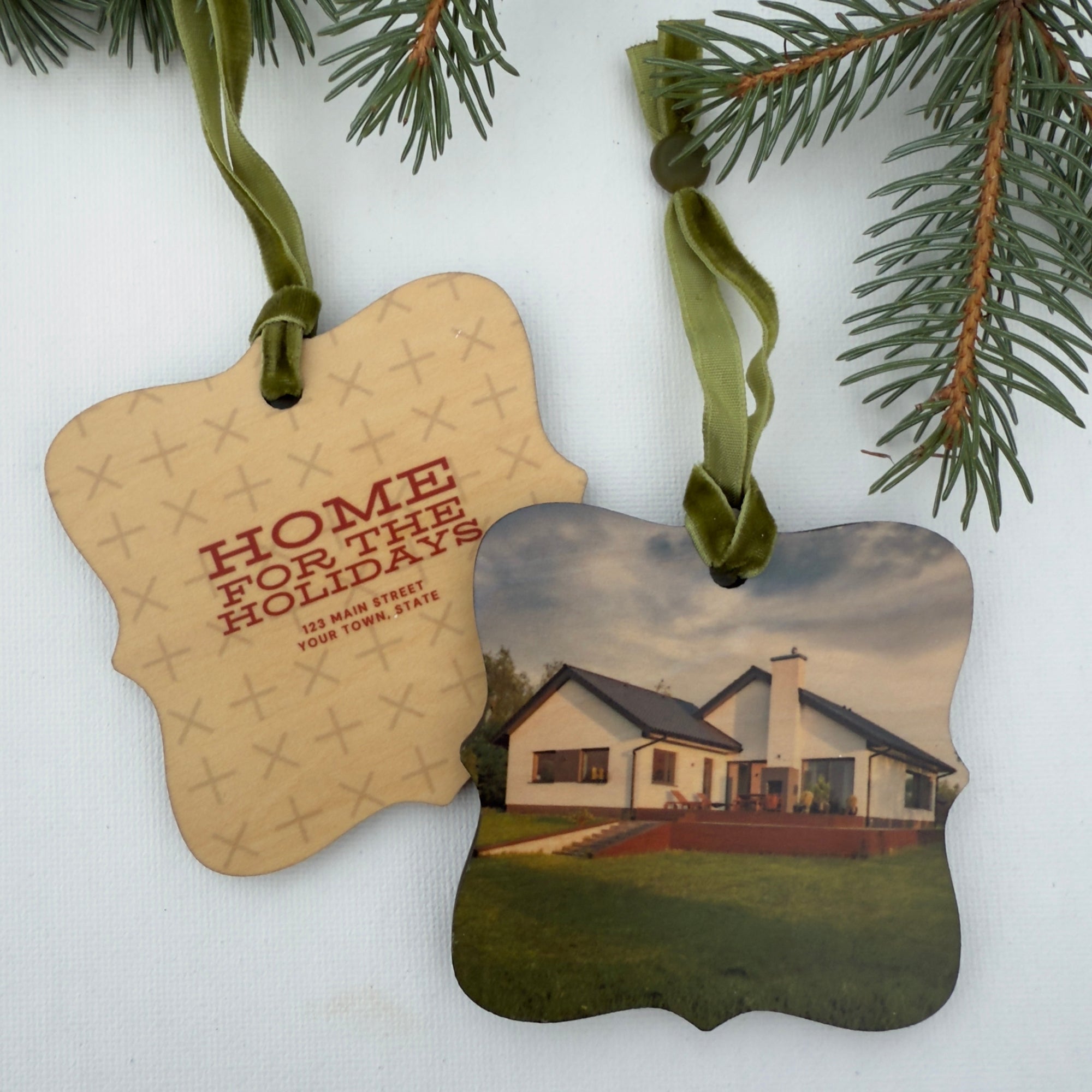 Two ornaments with Real Estate Designs on each side
