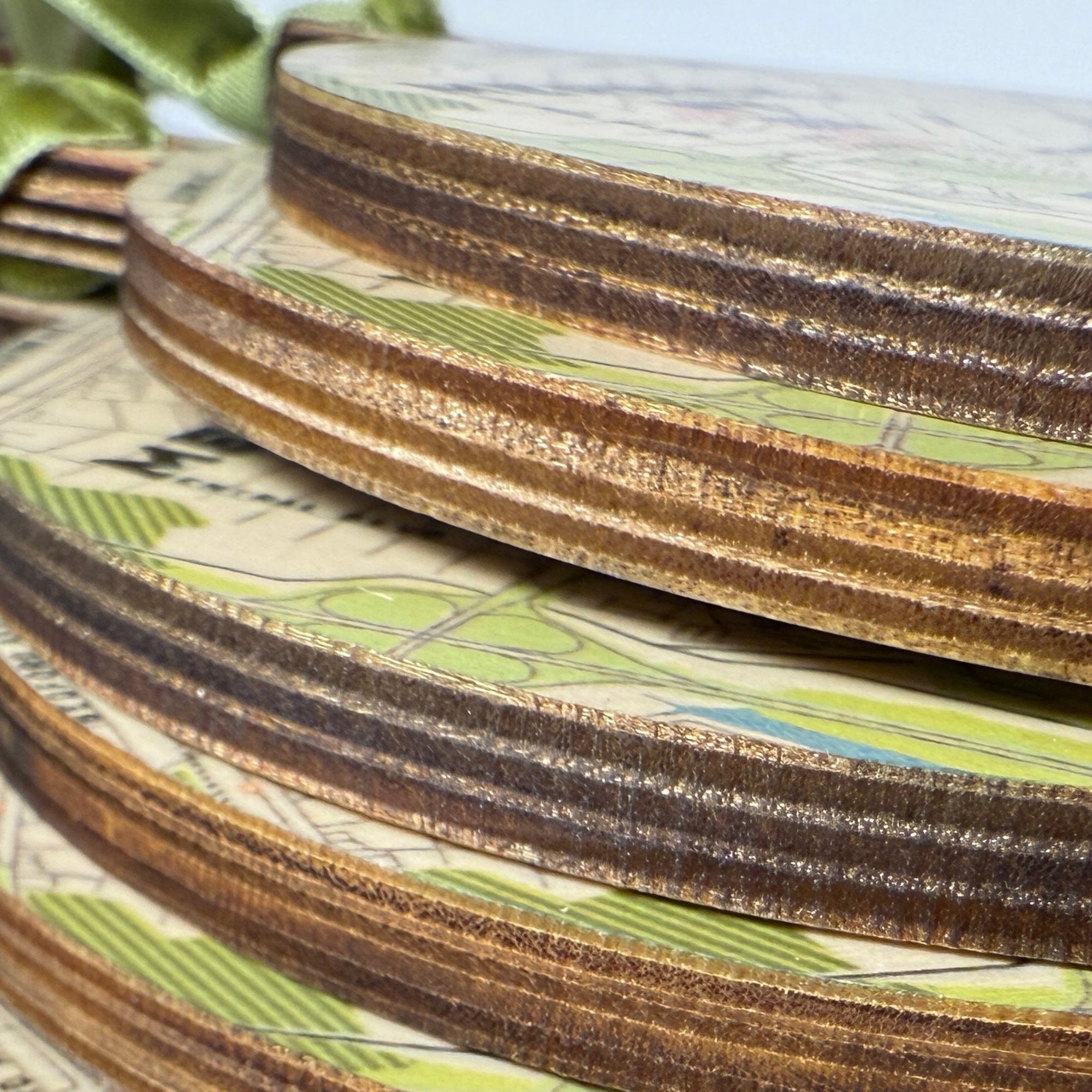 A stack of wooden ornaments on this side to show the wood detail