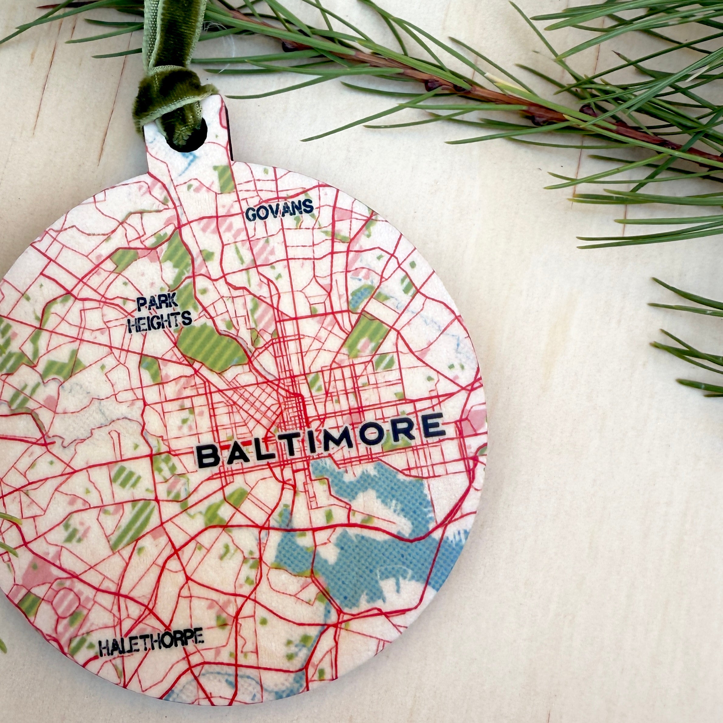 Custom City Map on Birch Wood Ornament