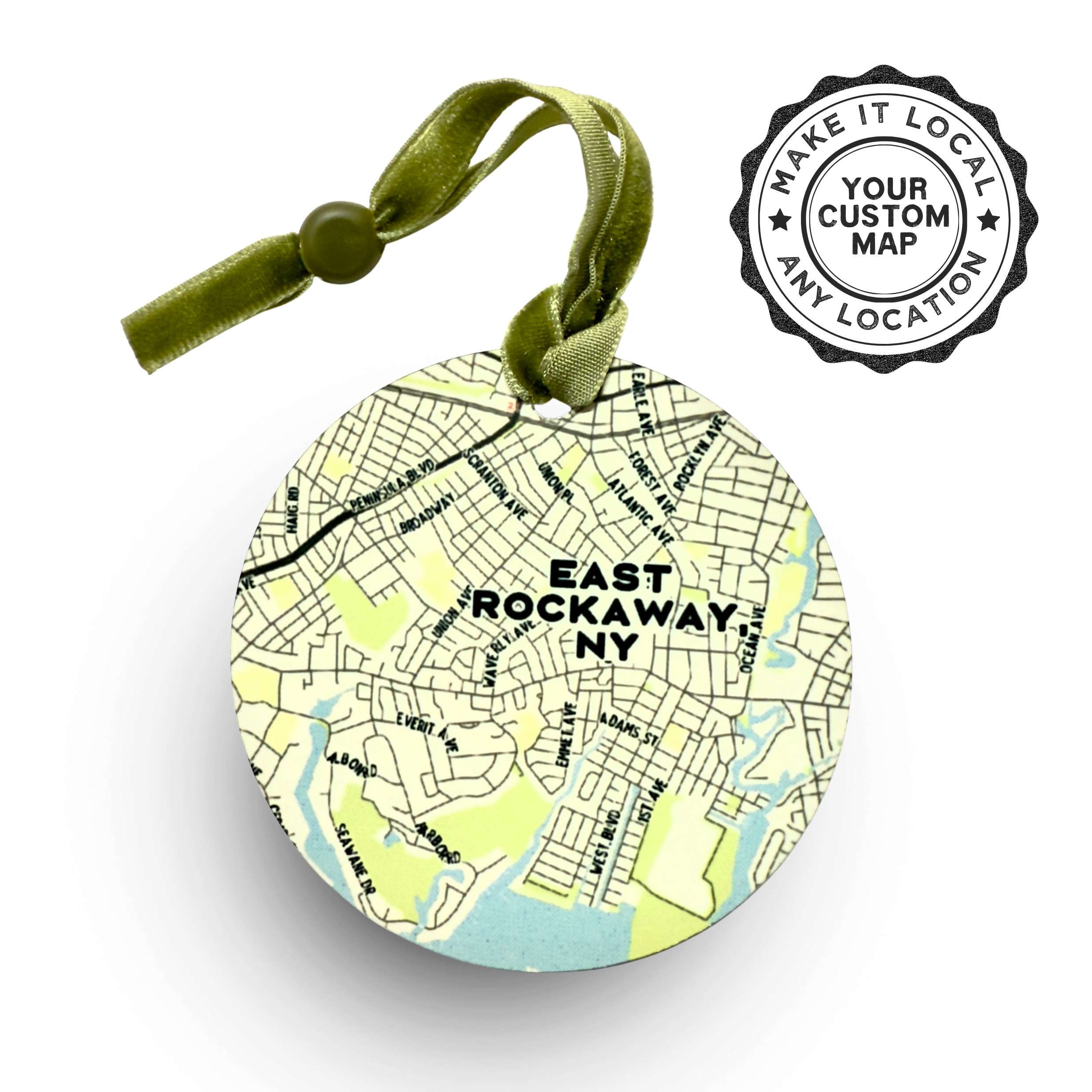 Custom City Map on Aluminum Glossy Metal Ornament