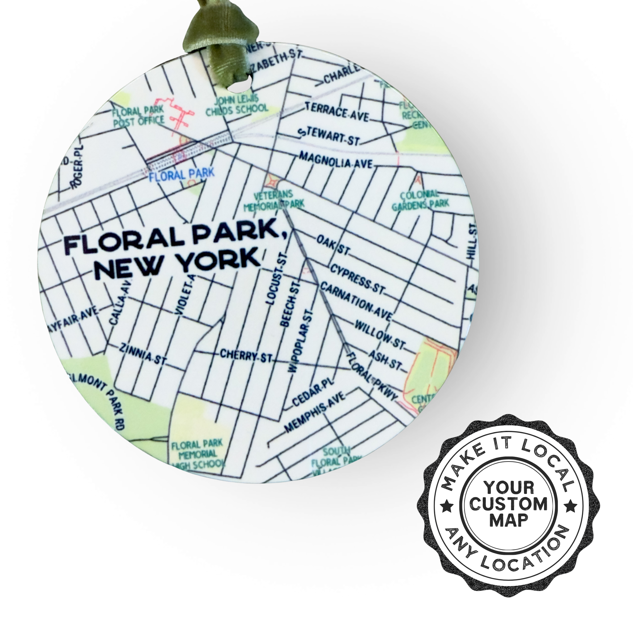 Custom City Map on Aluminum Glossy Metal Ornament