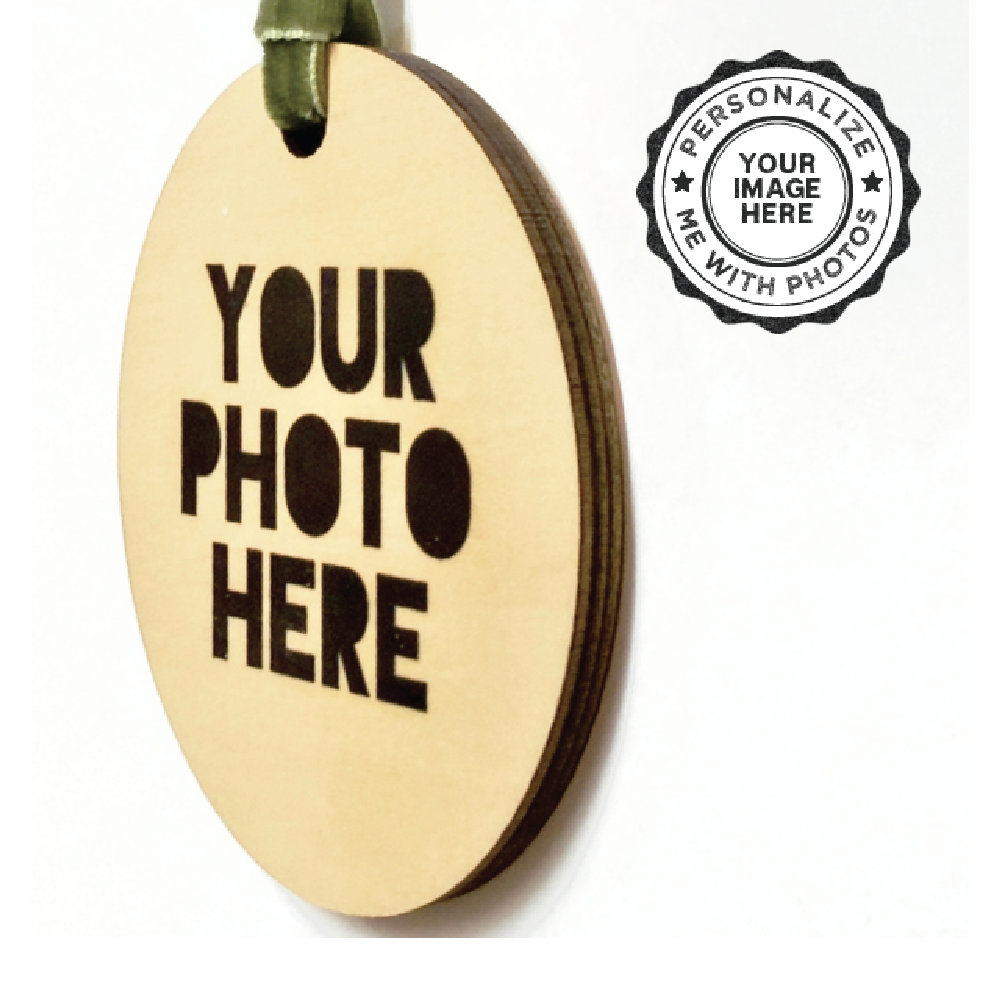 Personalized Photo on Oval Birch Wood Ornament